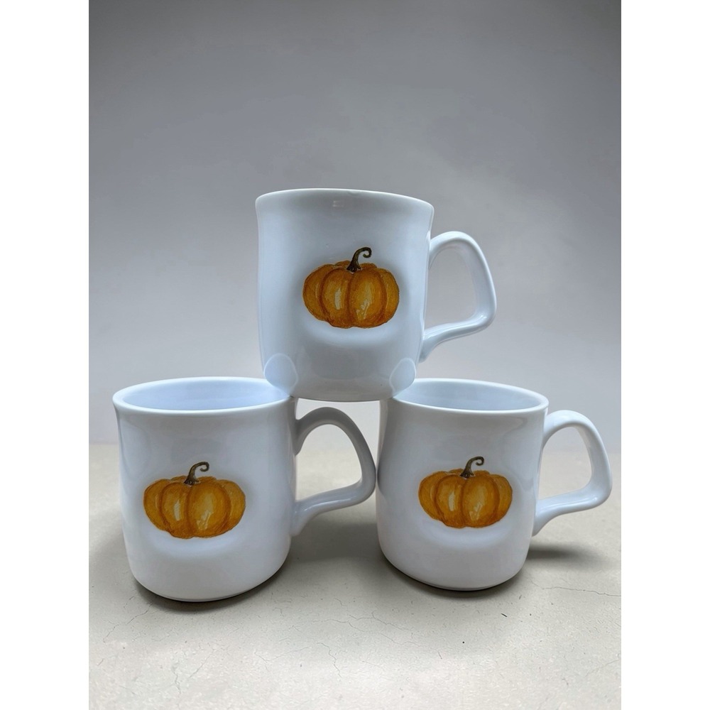 Set Of 3 Williams Sonoma Sugar Pumpkin Collection Coffee Mugs Fall Harvest 12oz
